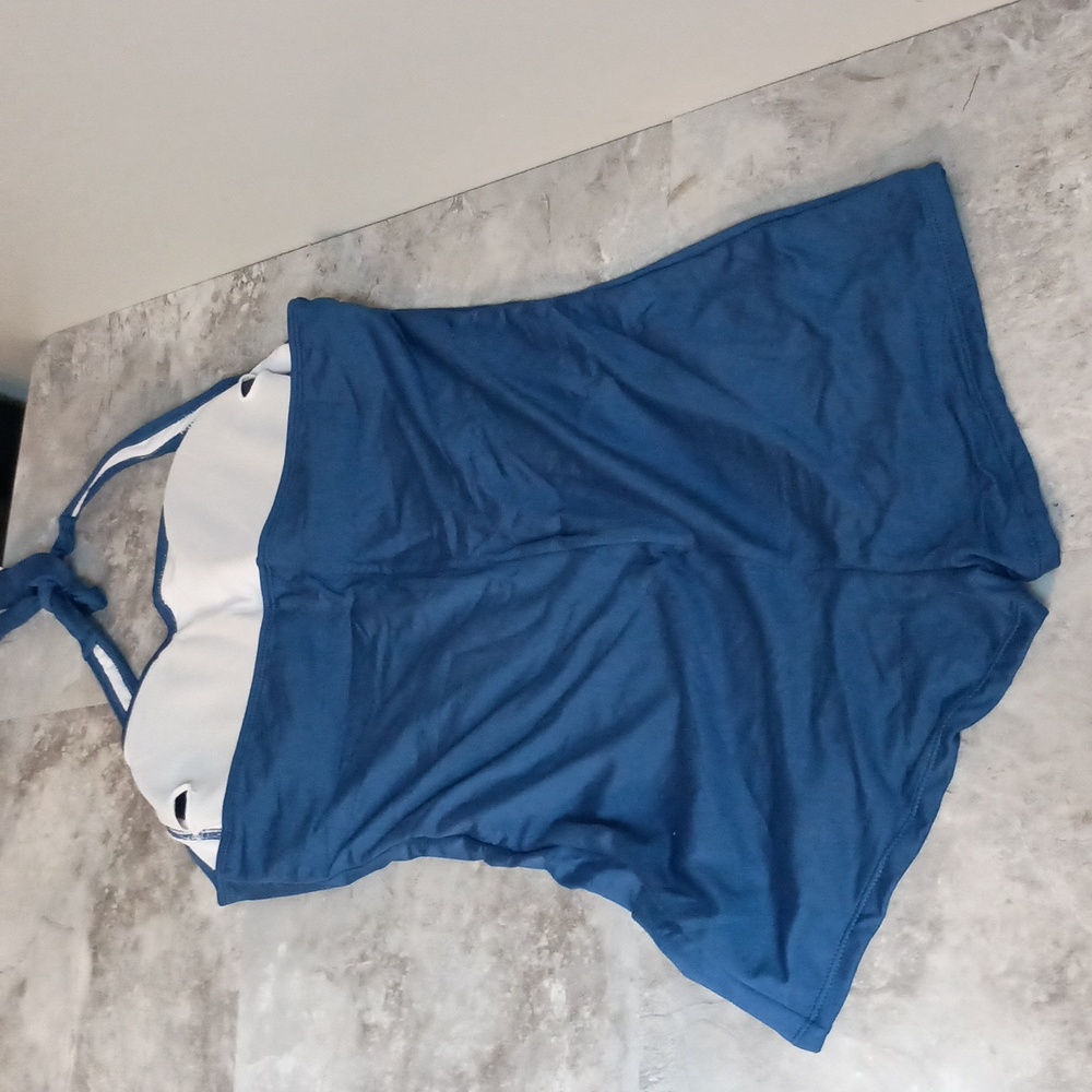 Women's One Piece XXL Tummy Control Swimsuit Boyshort Retro Bathing Suit Blue - Picture 7 of 12